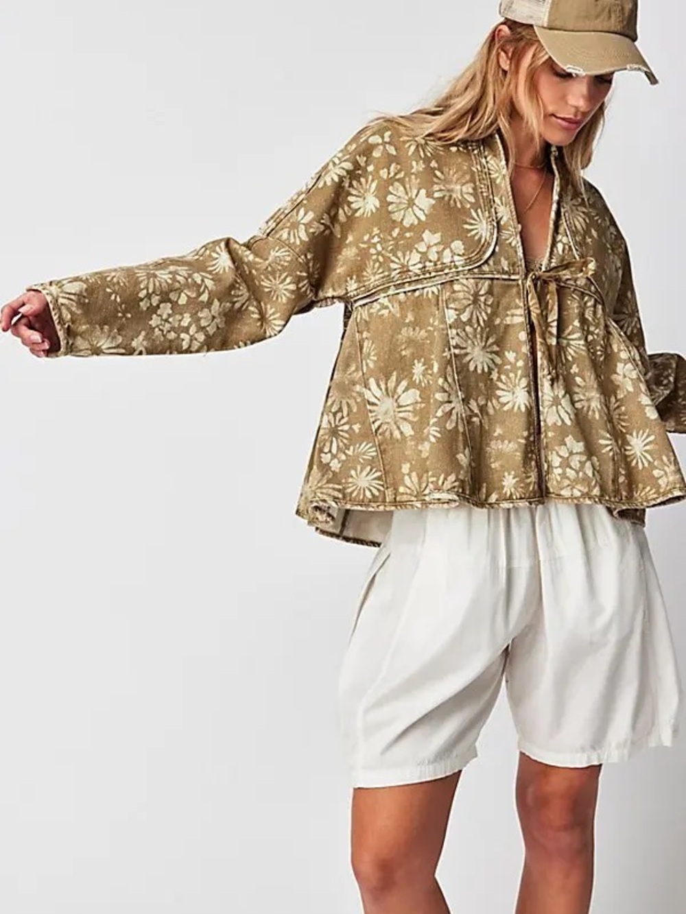NWT free people lua bed jacket navy and white floral Small - Picture 6 of 13